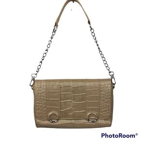 NWOT Michael Rome Gold Croco Embossed Leather Shoulder Bag Removable Strap NEW